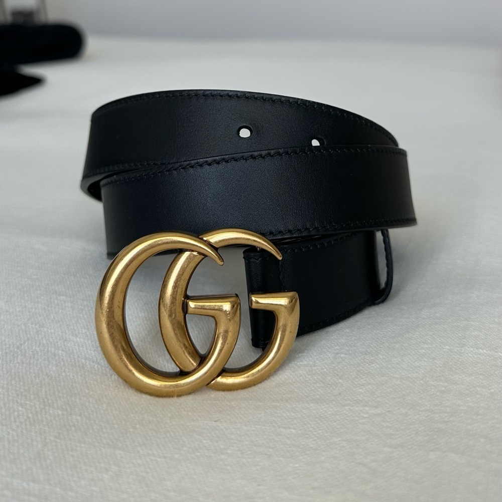 Gucci Black Belt with Gold GG Buckle